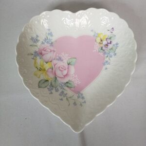 Vintage Mikasa Japan Pink Heart Rose Cottage Dresser Trinket Dish Plate Romantic